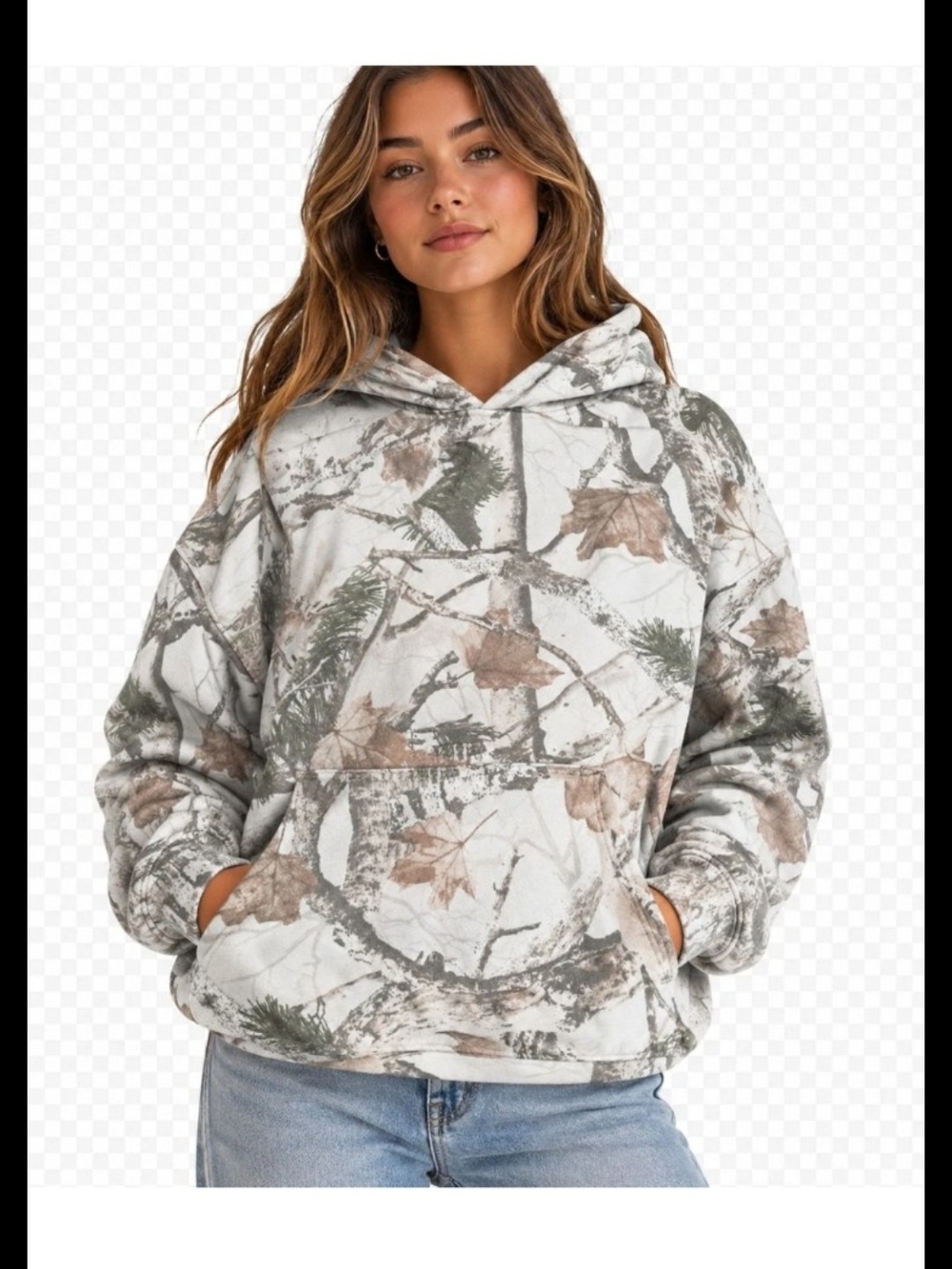 Hollister White, Tan & Green Camo Leaf Pullover Hoodie